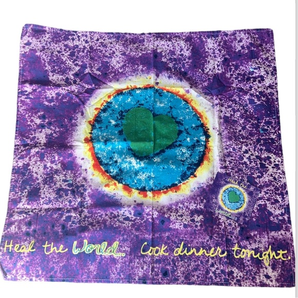 Penzeys Tie Dye Heal The World Cook DInner Tonight Towel / Cloth and Magnet - Picture 1 of 14